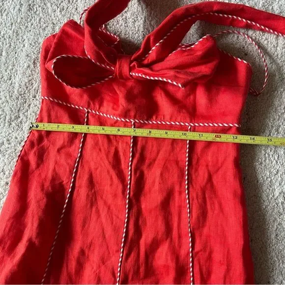 FARM Rio Red Front Bow Linen Midi Dress XS - threedaughtersproperties.com